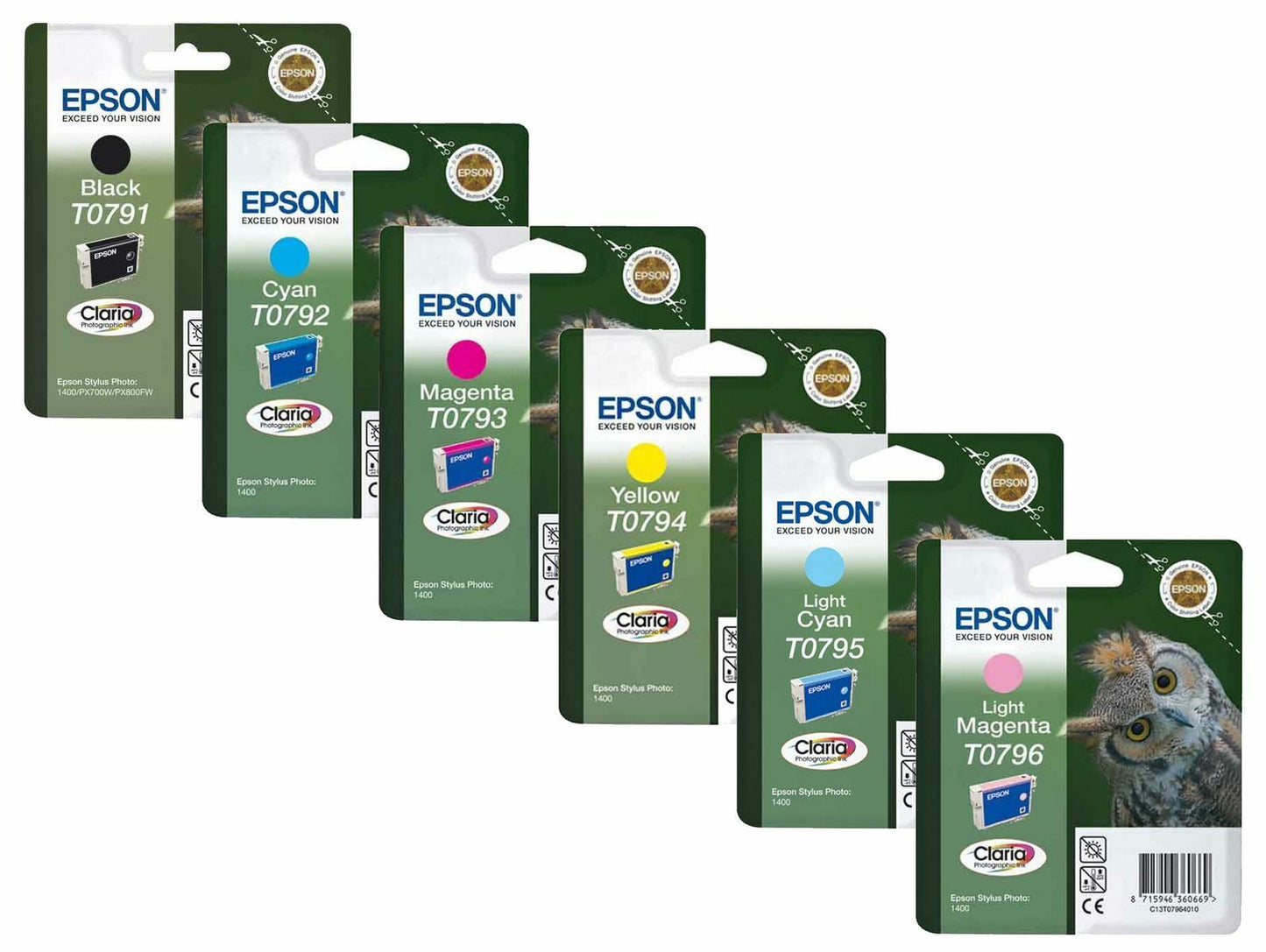 Genuine EPSON set of 6 Ink Cartridges T0791 T0792 T0793 T0794 T0795 T0796 - VAT