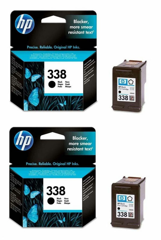 2x Genuine HP 338 Black Ink Cartridges (C8765EE ) - VAT