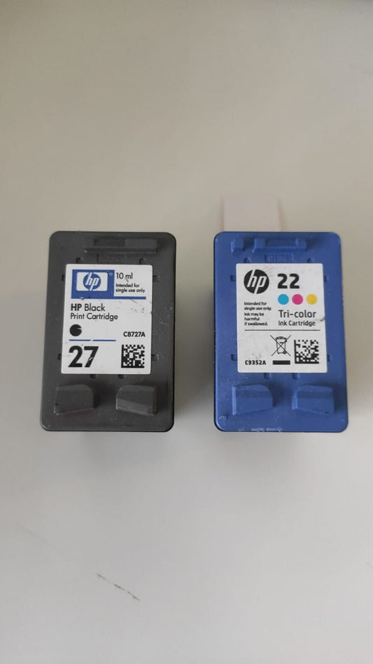 UNBOXED HP 27 + HP 22 Black and Tri-Colour ink cartridges (C8727AE + C9352AE)