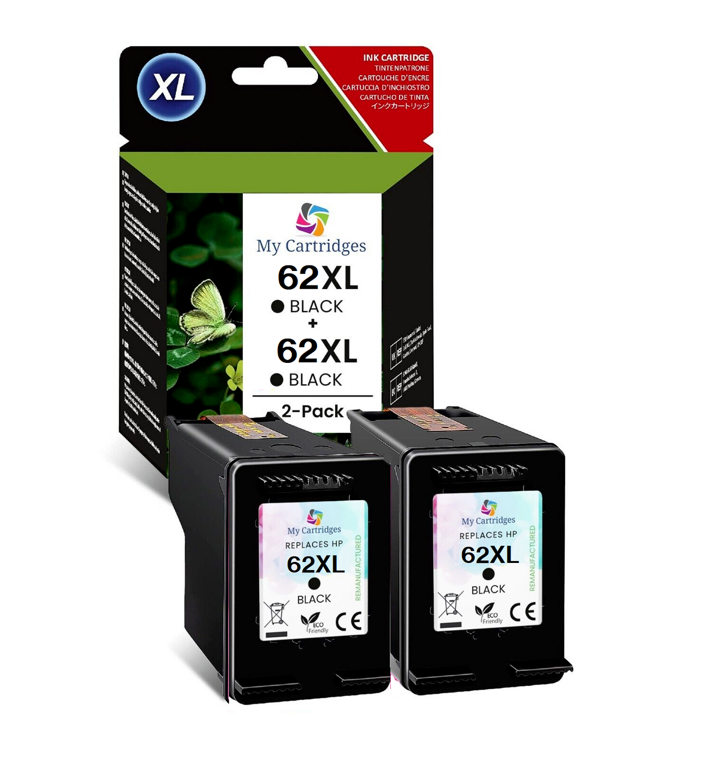 2x Cartridges for HP 62XL Black - FREE UK DELIVERY! VAT included