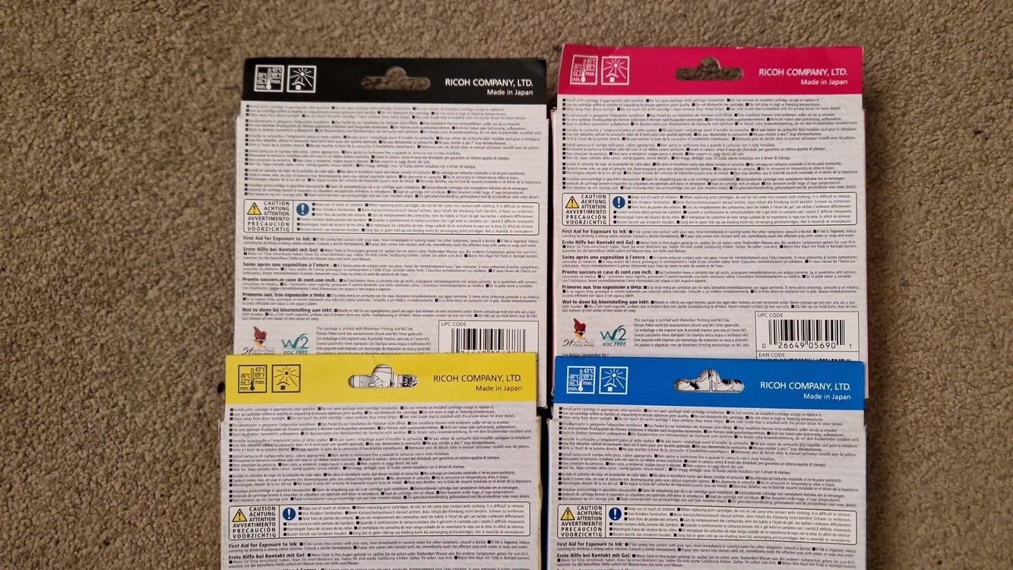 Genuine RICOH GC-31 Black Cyan Magenta Yellow set of 4 Ink cartridges - VAT inc