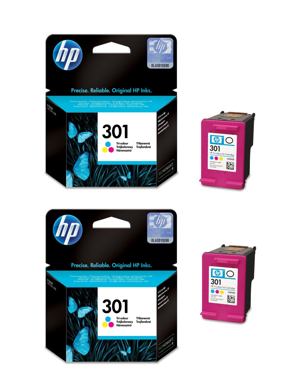 2x UNBOXED HP 301 Colour Ink Cartridges (CH562EE) - FREE UK DELIVERY! VAT inc.