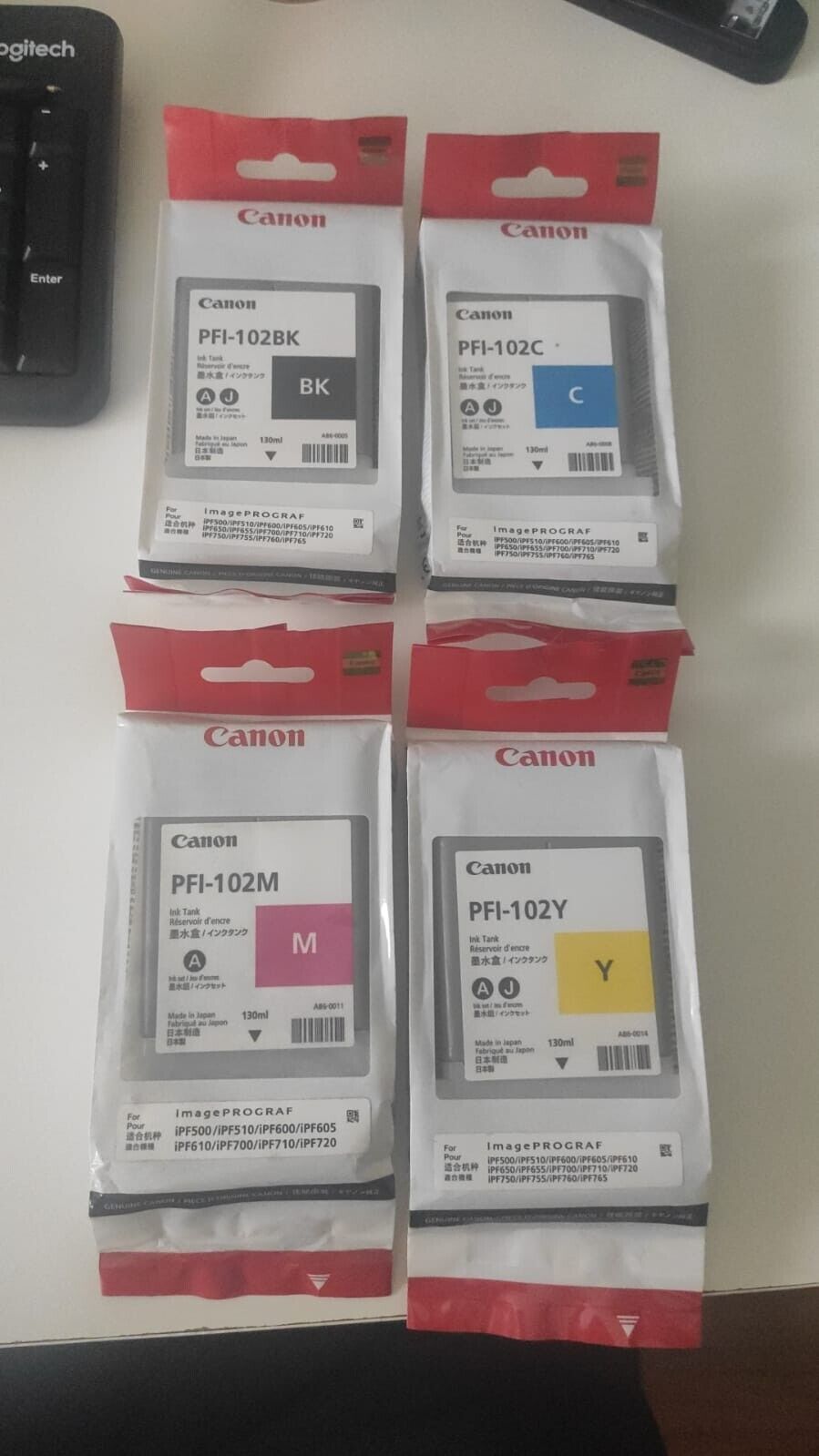 Genuine Canon PFI-102 Set of 4 Ink Cartridges (130ml) FREE UK DELIVERY! VAT inc.