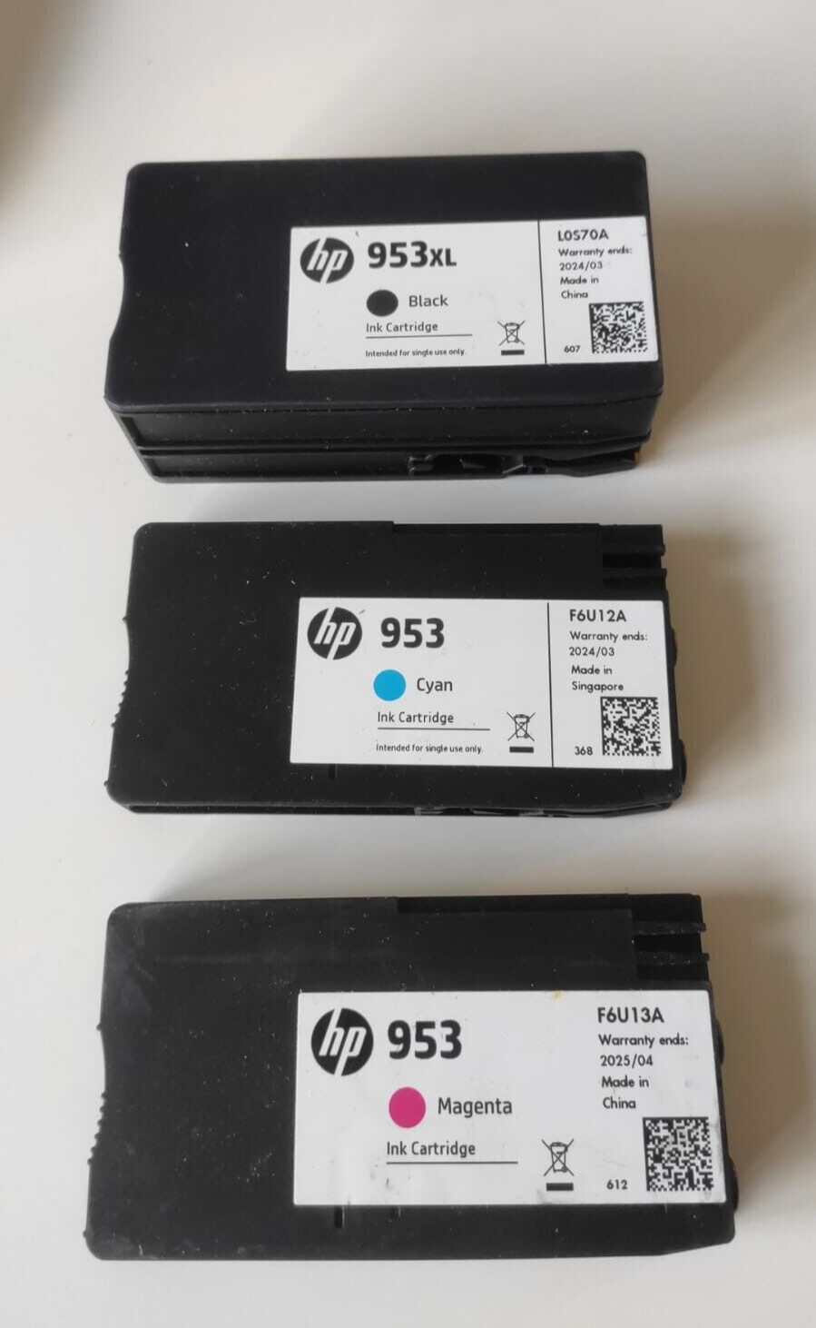Genuine HP 953XL Black + HP 953 Cyan Magenta cartridges (NO BOX) - FREE DELIVERY