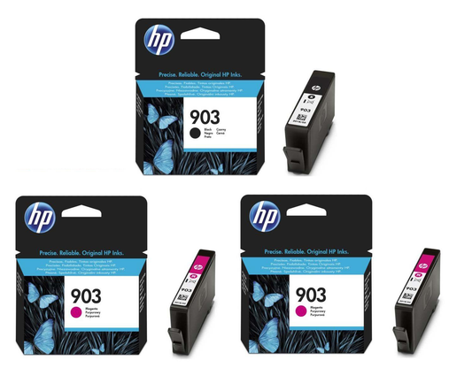Genuine HP 903 Black + 2x Magenta Ink Cartridges 2021/22 dates FREE UK DELIVERY