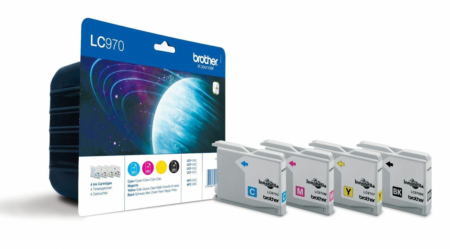 Genuine Brother LC970 Black Cyan Yellow Magenta ink cartridges - LC970VALBP