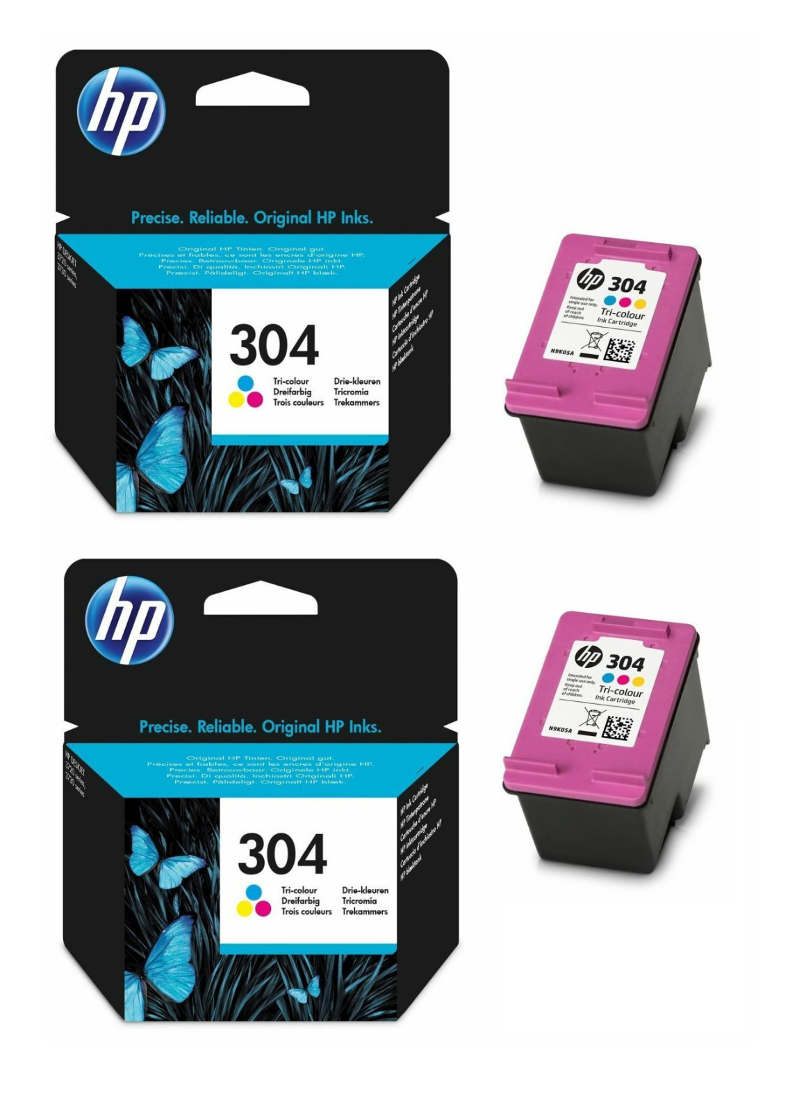 2x UNBOXED HP 304 Colour Ink Cartridges (N9K05AE) - FREE UK DELIVERY - VAT inc