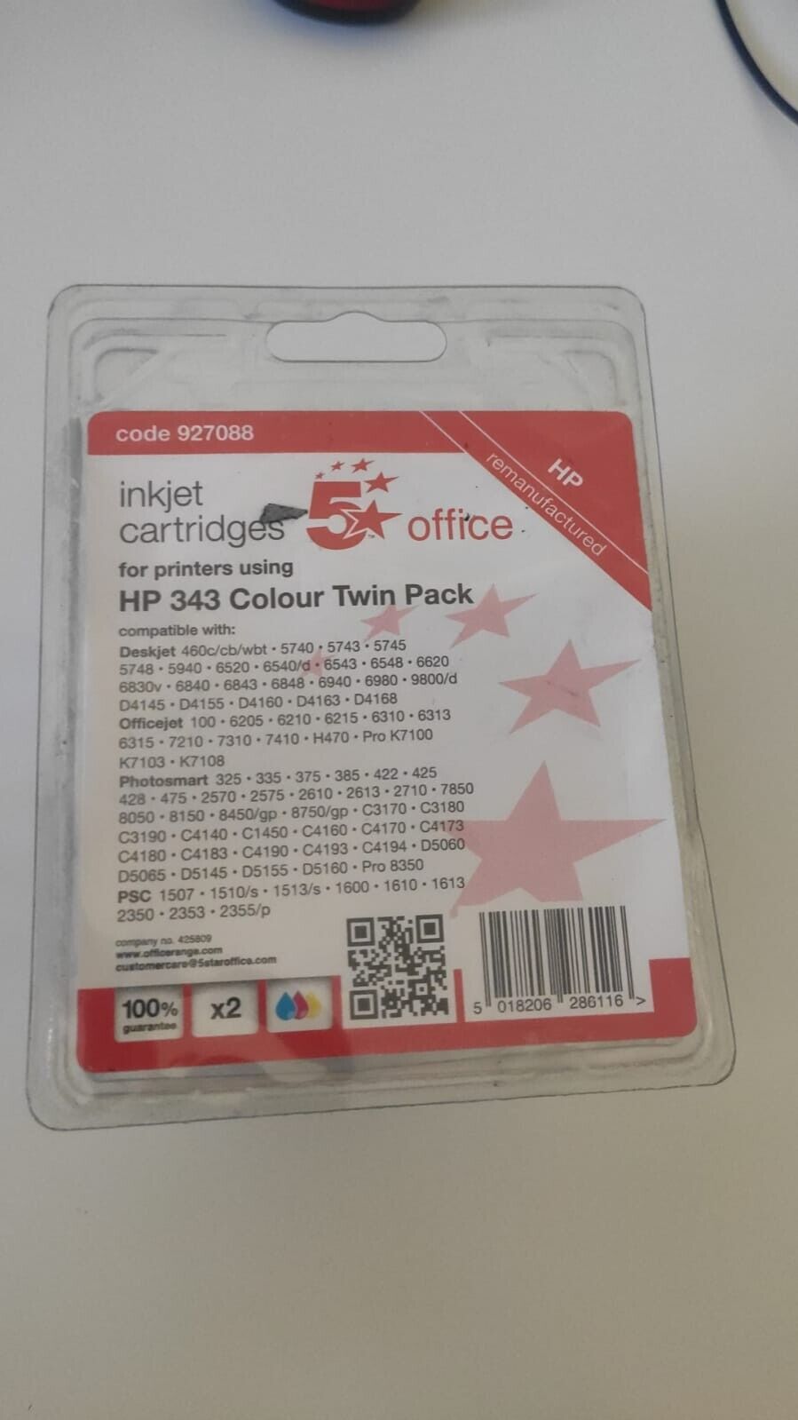 2x HP 343 Remanufactured Ink Cartridges - FREE UK DELIVERY! - VAT inc.