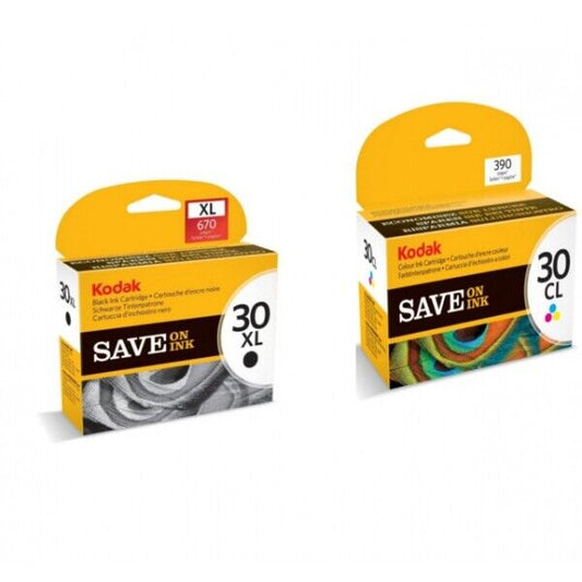 Genuine Kodak 30XL Black + Colour Ink Cartridges - FREE UK DELIVERY - VAT inc.