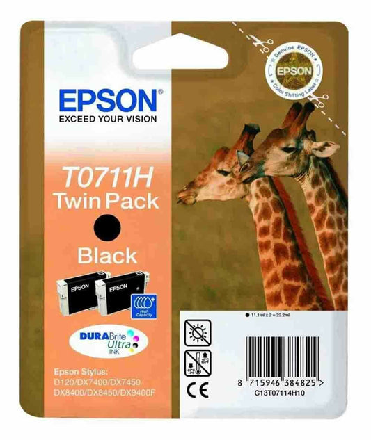 2x Genuine Epson T0711H Black Ink Cartridges - FREE UK DELIVERY! VAT included