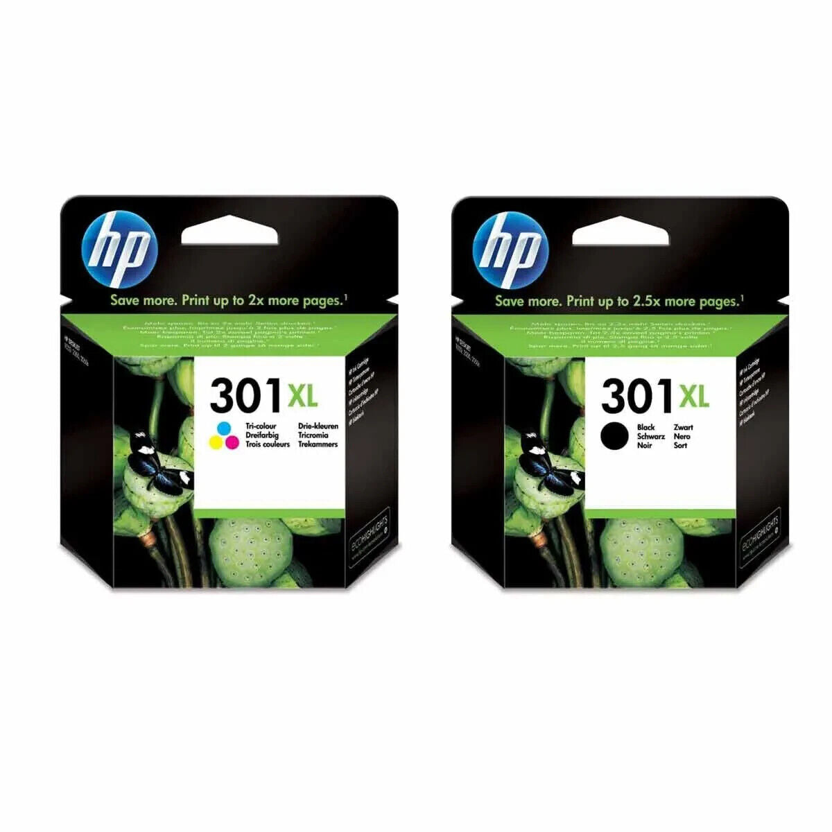 Genuine HP 301XL Black + Colour Ink Cartridges (CH563EE CH564EE) - FREE DELIVERY