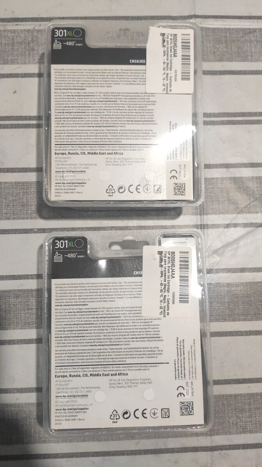 2x Genuine HP 301XL Black Ink Cartridges - 2023 dates (CH563EE) FREE UK DELIVERY