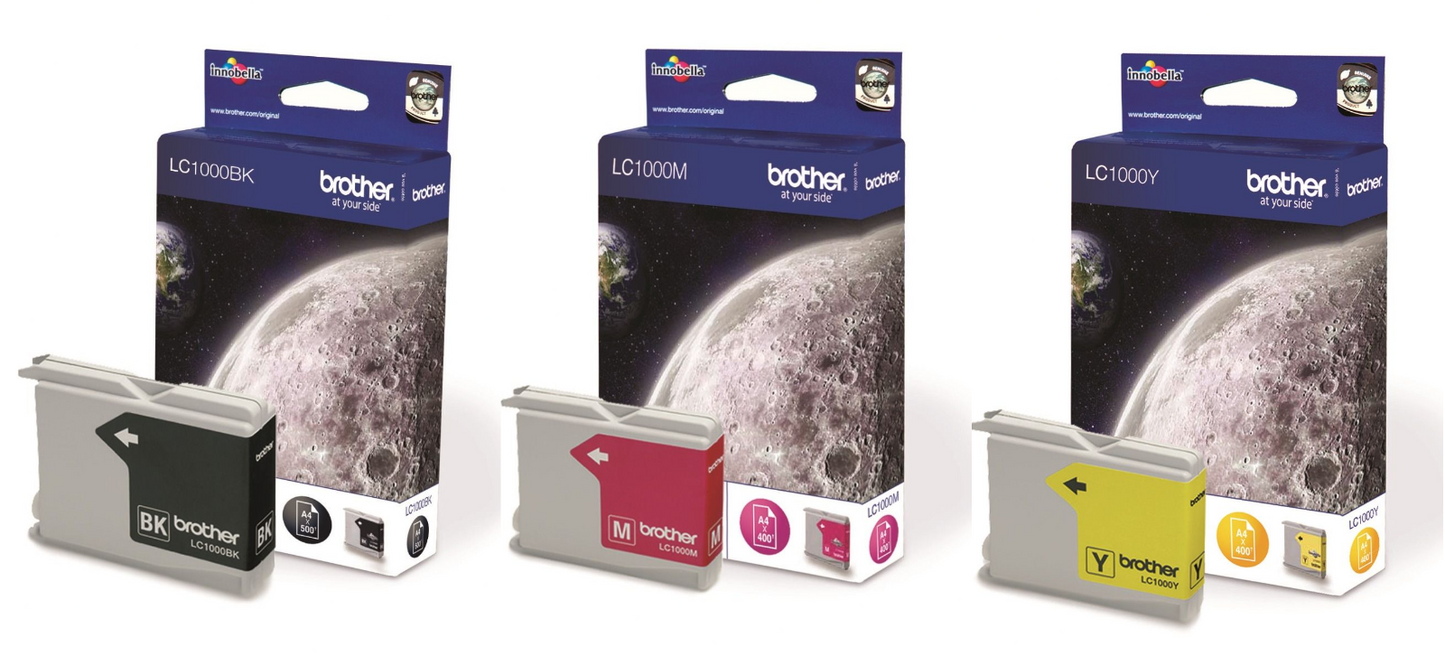 3x Genuine Brother LC1000 Black, Magenta, Yellow ink cartridges - LC1000VALBP