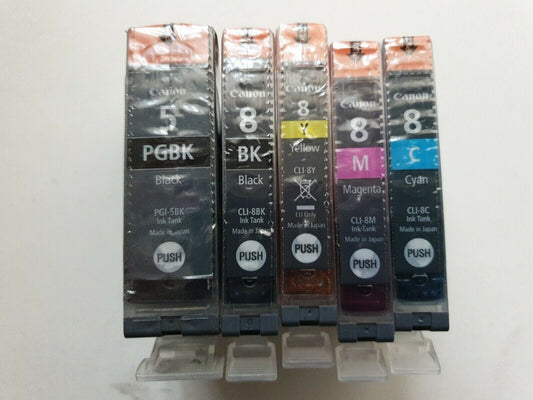 5x Genuine Canon PGI-5Bk + CLI-8C CLI-8M CLI-8Y CLI-8Bk ink cartridges - VAT inc