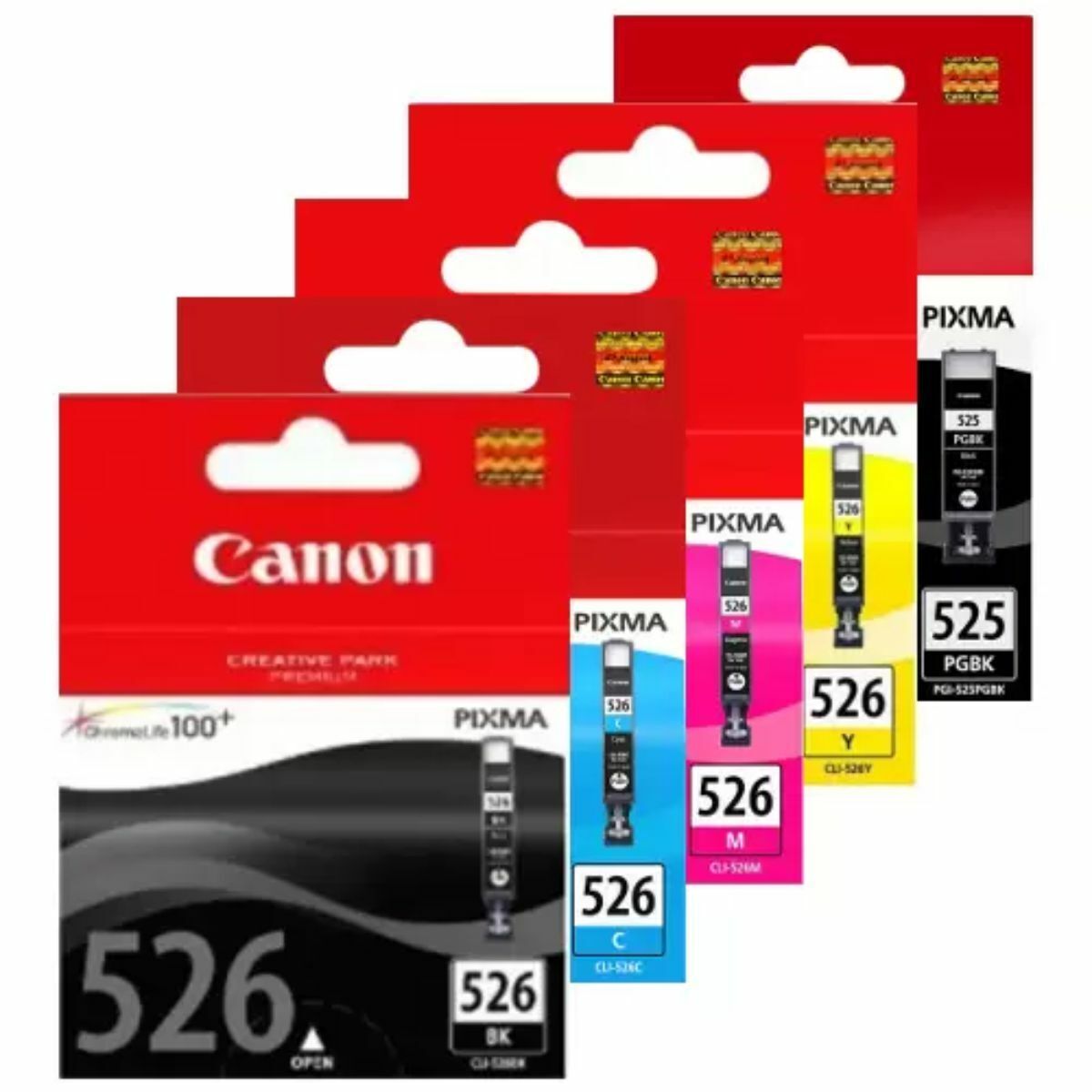 UNBOXED Canon PGI-525 Black + CLI-526 Cyan Magenta Yellow Black Ink Cartridges